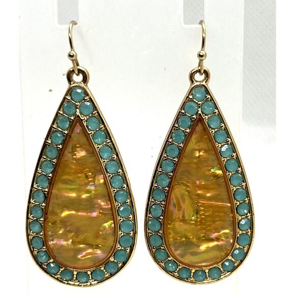 Lia Sophia Awaken Abalone & Resin Gold Tone Dangle Earrings Yellow Blue - Picture 1 of 3